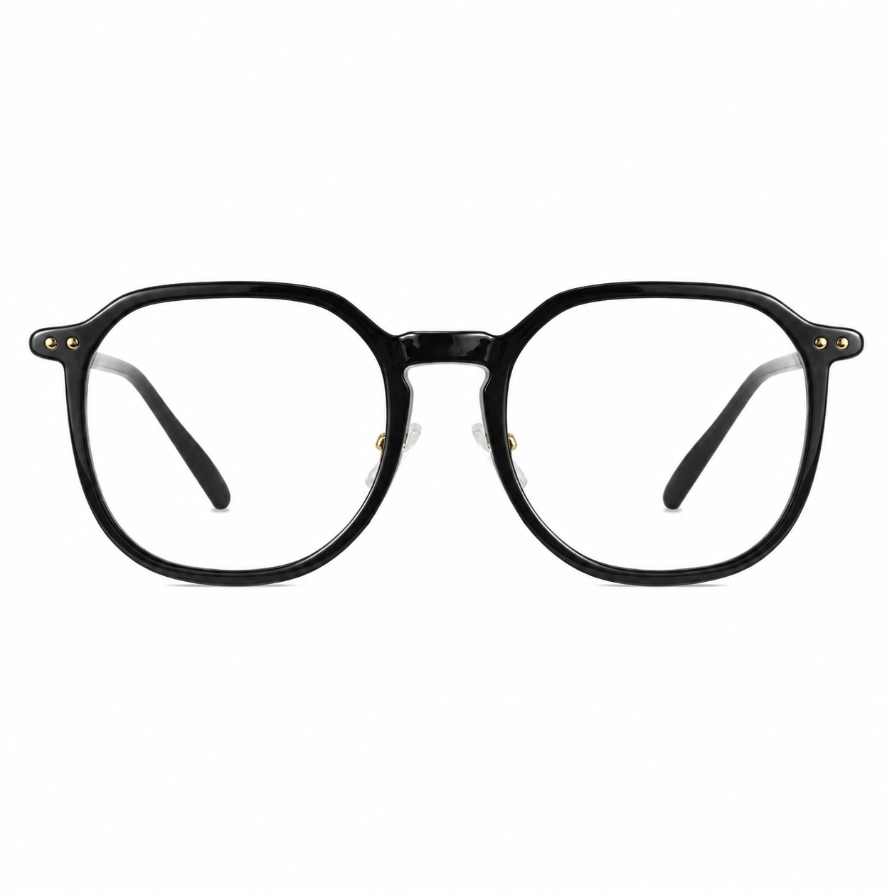 Black unisex polycarbonate rounded full-rim glasses, front product view