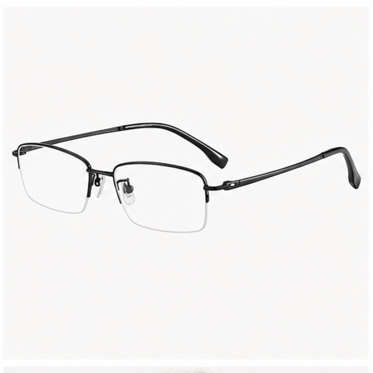 Black unisex professional pure titanium semi-rimless glasses, 45-degree product view