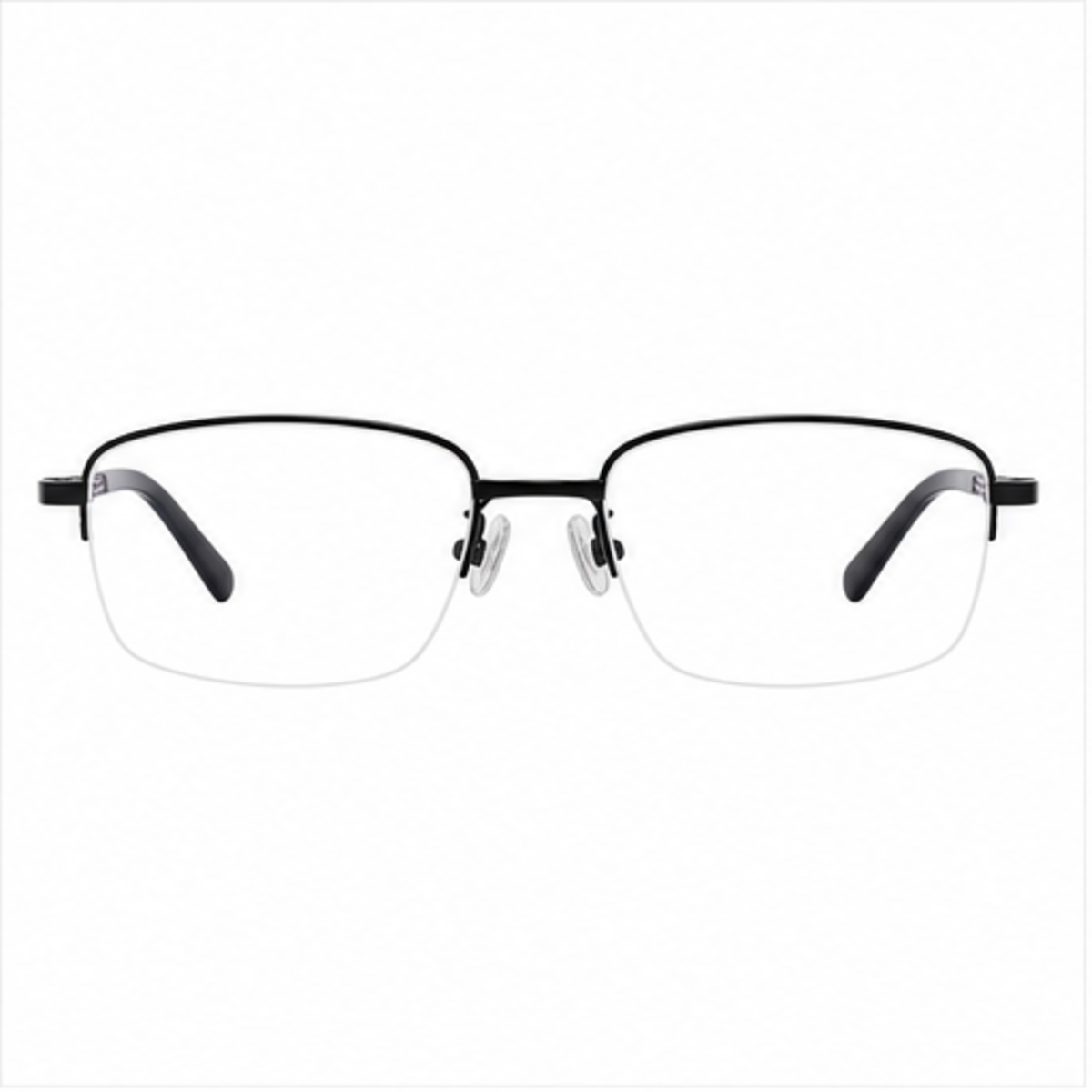 Black unisex professional pure-titanium semi-rimless glasses, front product view