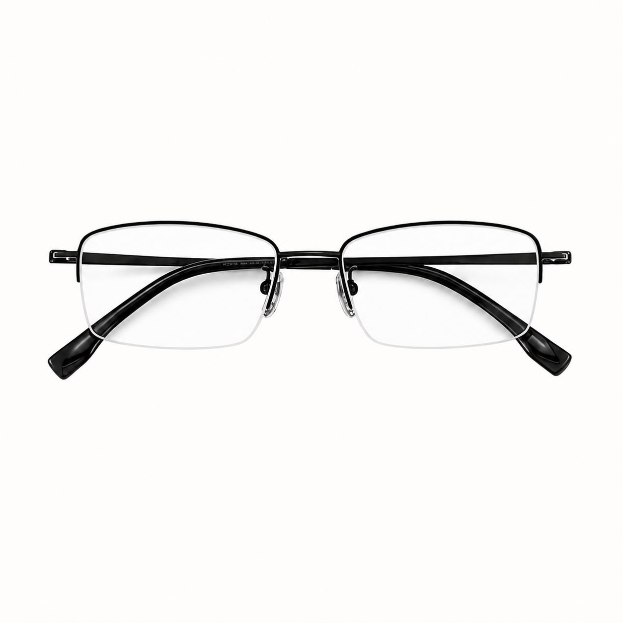 Black unisex professional pure titanium semi-rimless glasses, front product view