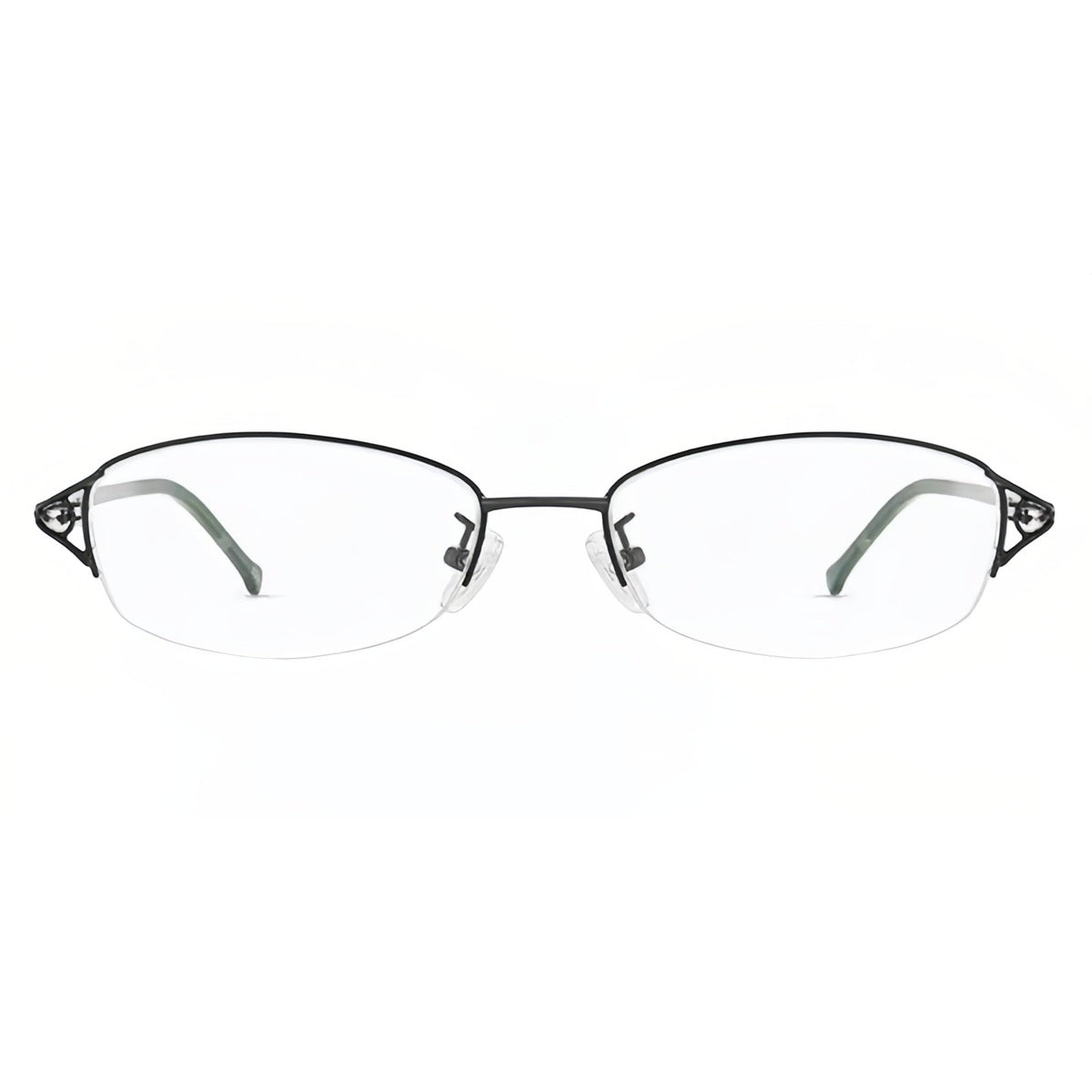 Black alloy and acetate semi-rimless glasses, front product view