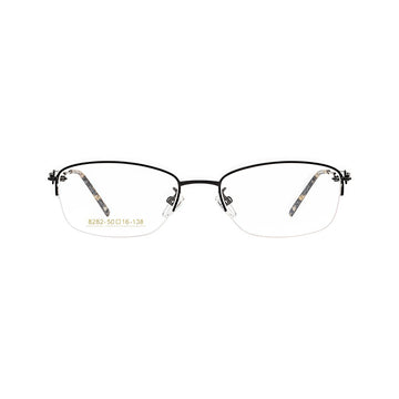 Black elegant lightweight alloy semi-rimless glasses, front product view