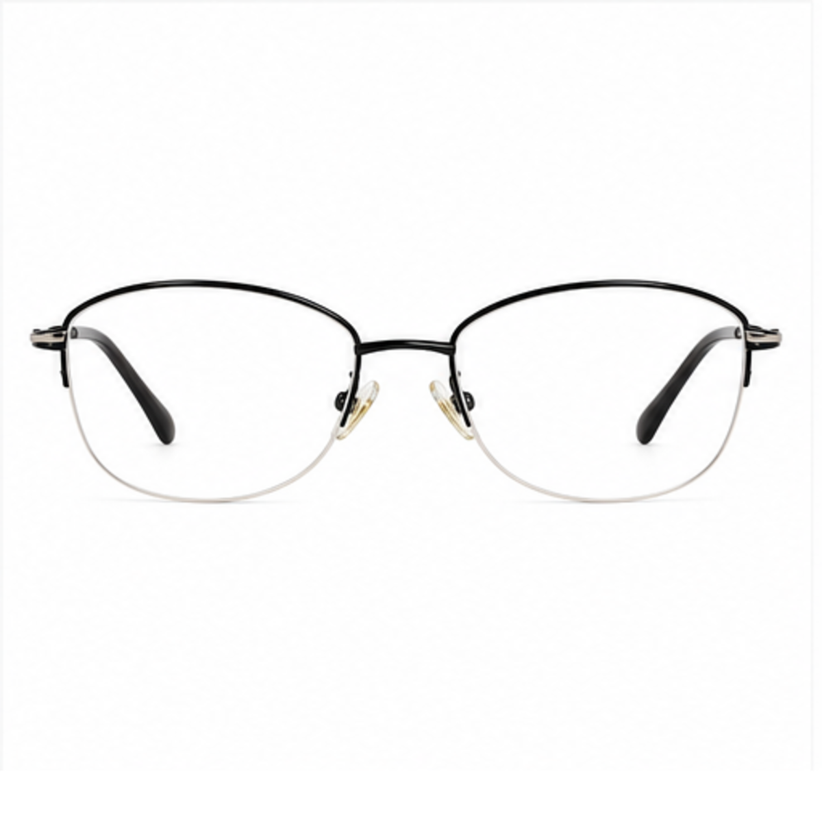 Black women's elegant metal alloy semi-rimless glasses, front product view