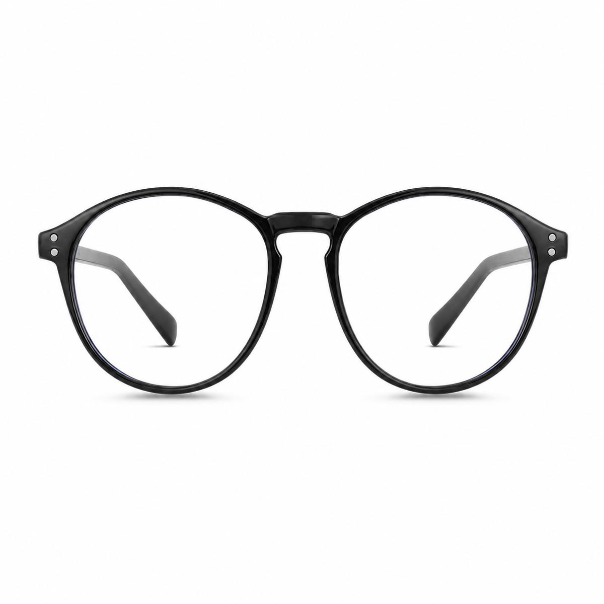 Black women's polycarbonate round-panto full-rim glasses, front product view