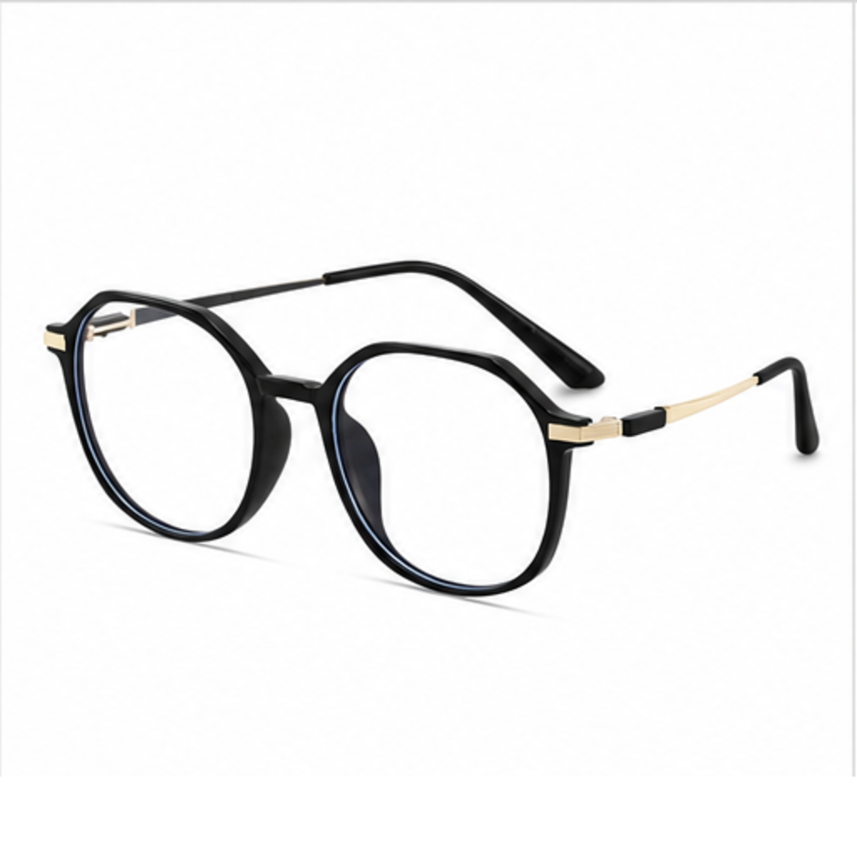 Black women's TR90 and alloy rounded-polygon full-rim glasses, 45-degree product view