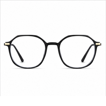 Black women's TR90 and alloy rounded-polygon full-rim glasses, front product view