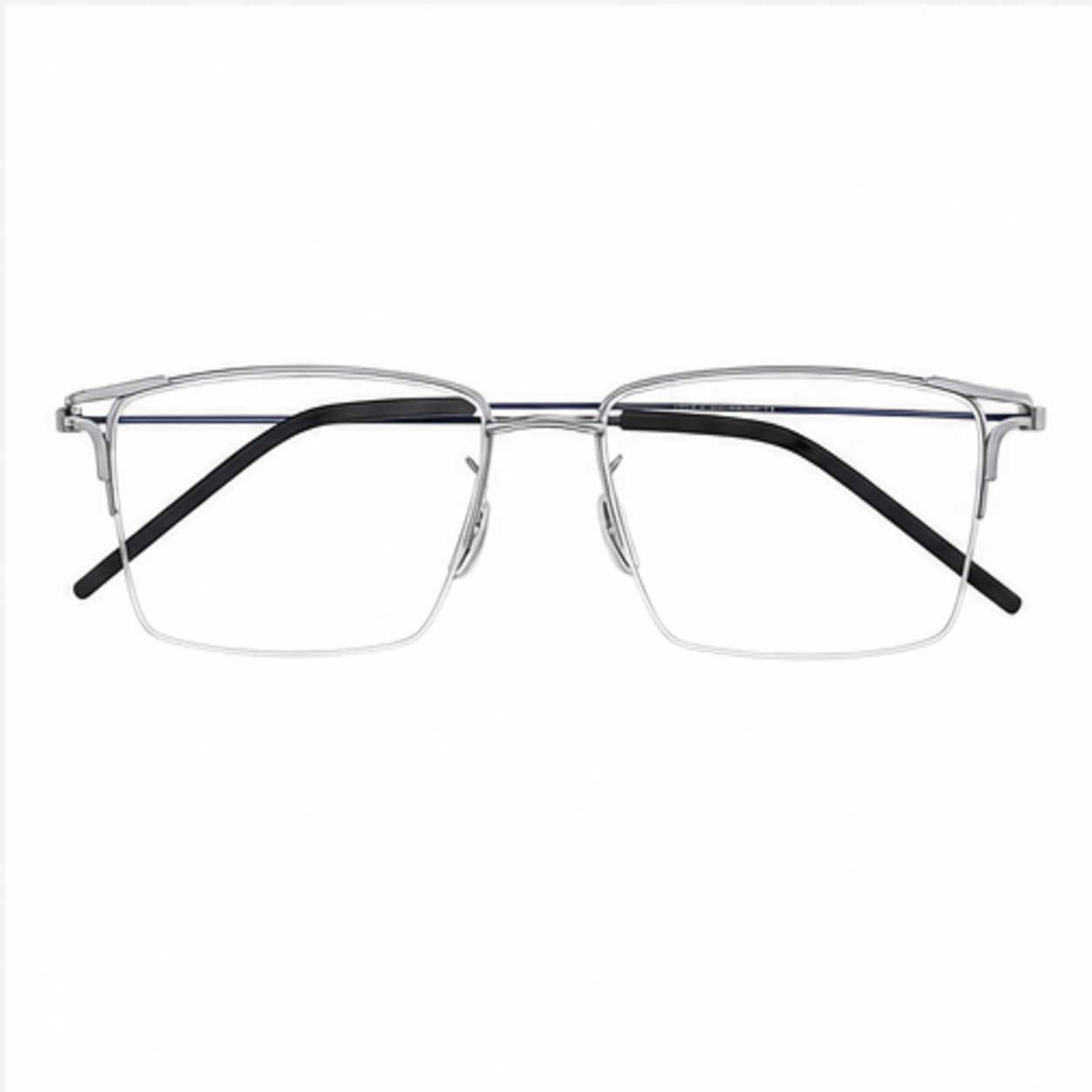 Blue/Silver unisex titanium semi-rimless glasses, front product view