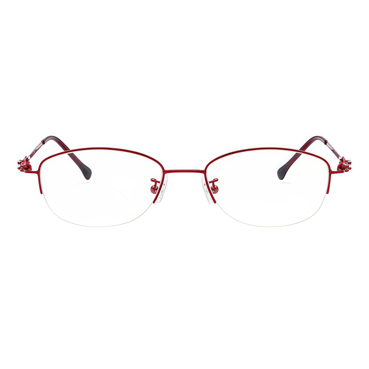 Burgundy alloy semi-rimless glasses, front product view