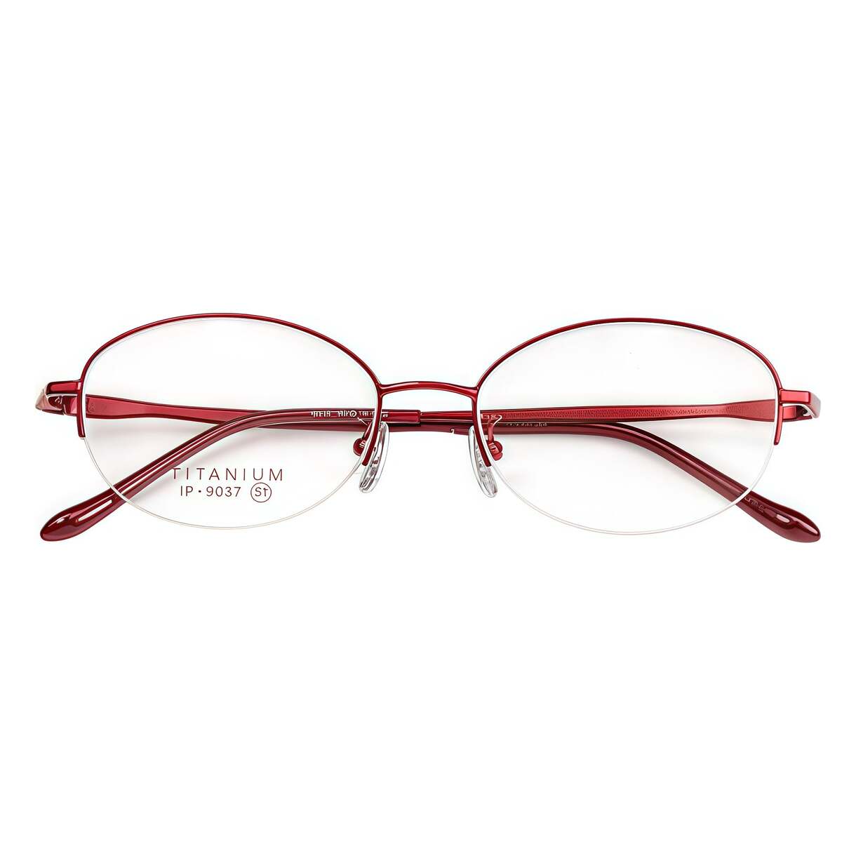 Burgundy pure-titanium semi-rimless glasses, front product view