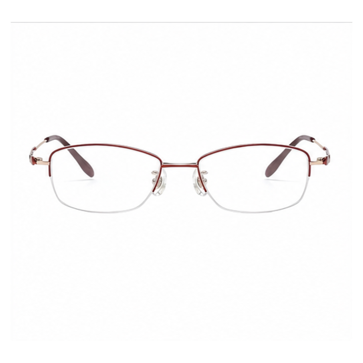 Burgundy/Rose Gold women's minimalist pure-titanium semi-rimless glasses, front product view