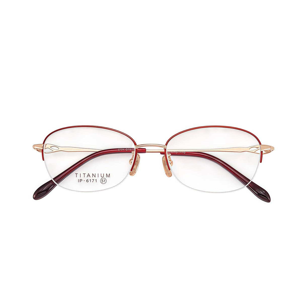 Burgundy/Rose Gold graceful pure-titanium semi-rimless glasses, front product view
