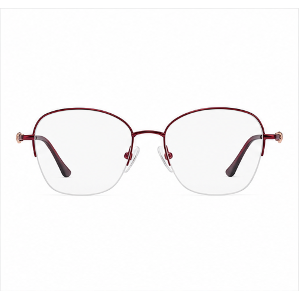 Burgundy women's pure titanium semi-rimless glasses, front product view
