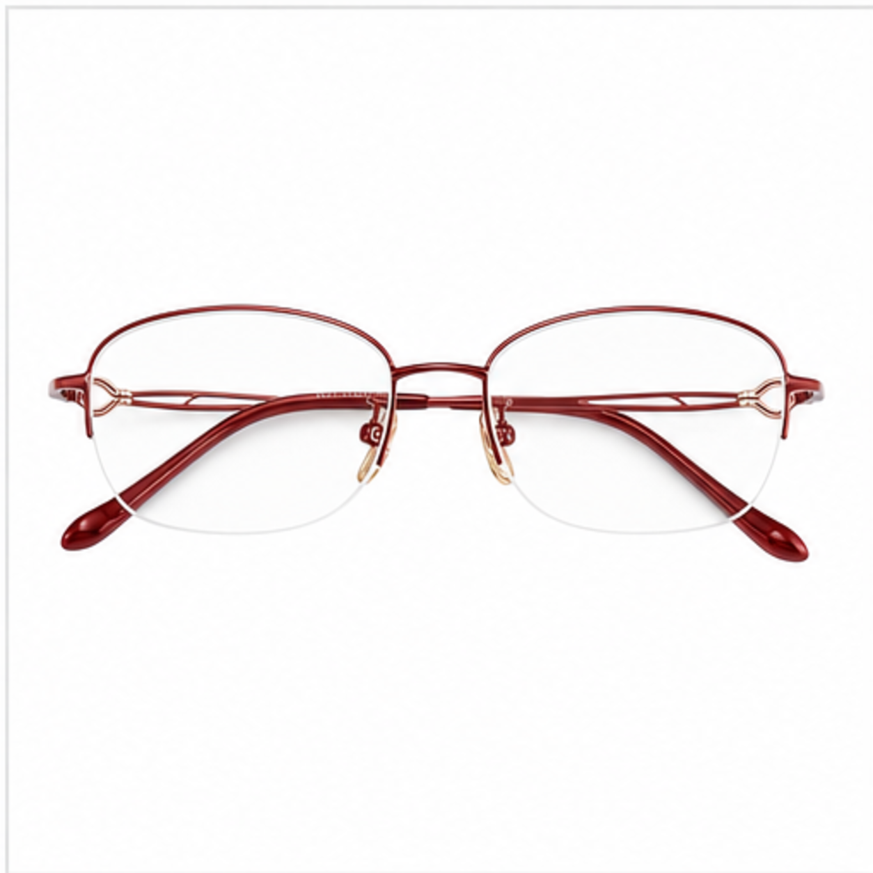 Burgundy women's vintage minimalist pure-titanium semi-rimless glasses, front product view