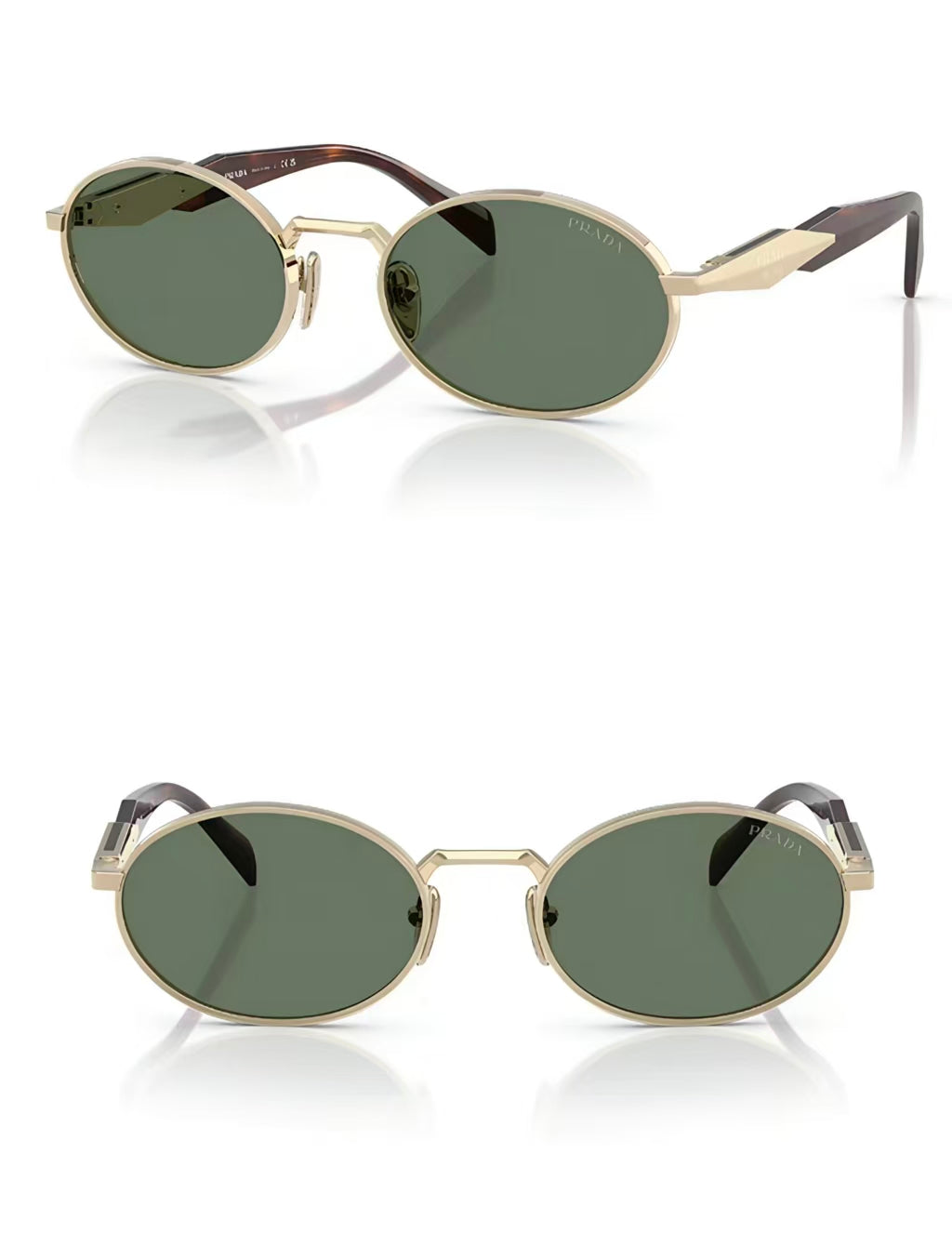 Green women acetate and metal oval sunglasses, detail-01 view