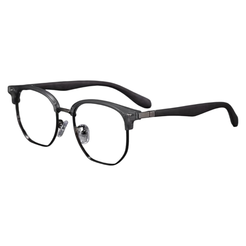 Matte Grey men's vintage TR and alloy semi-rimless glasses, 45-degree product view
