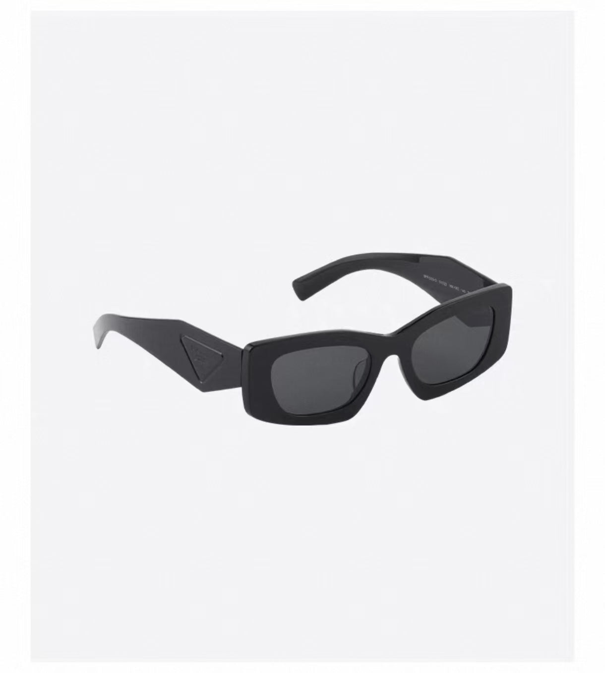 Black unisex acetate rectangle sunglasses, 45-degree view