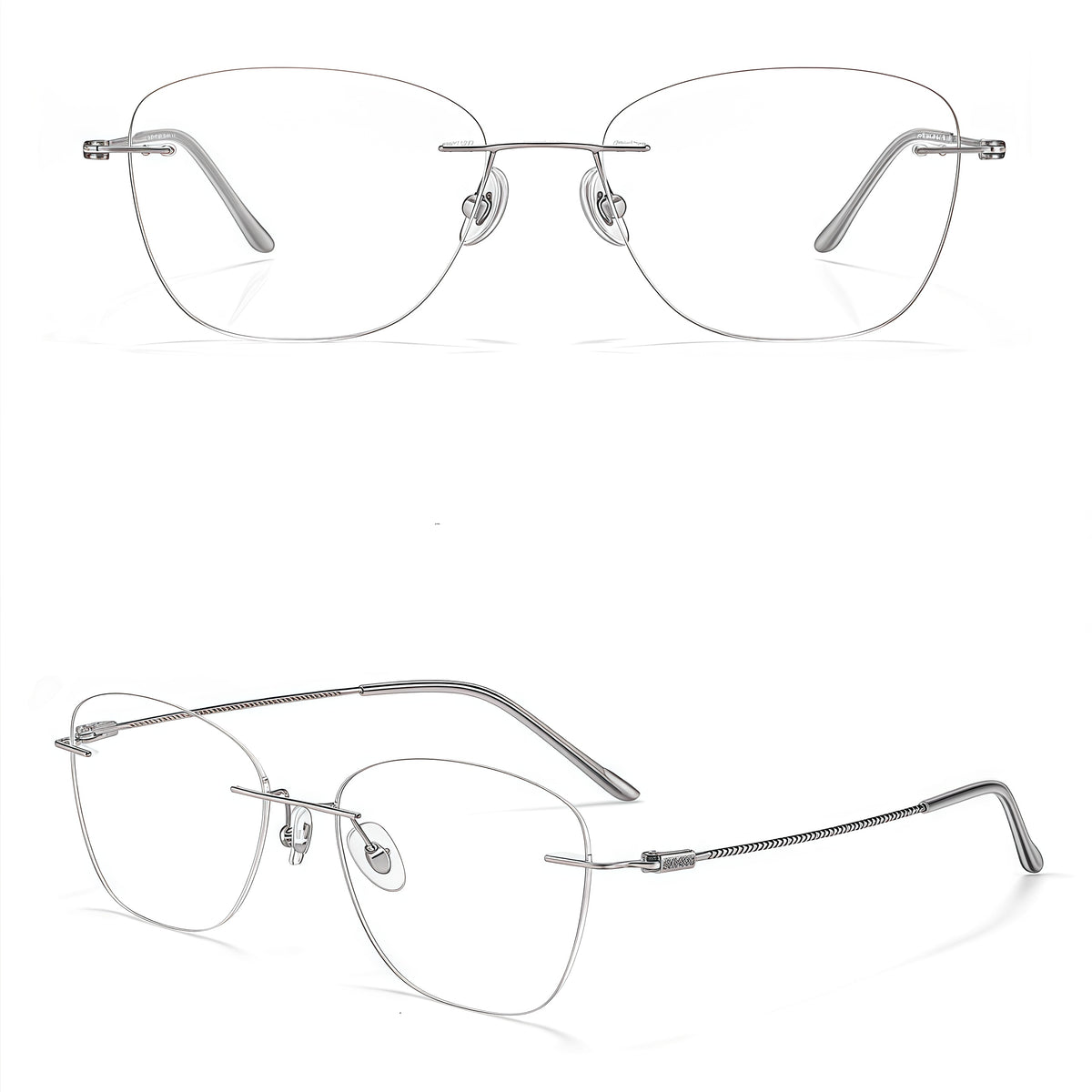 Gunmetal women's pure titanium rimless oval eyeglass frames, product view