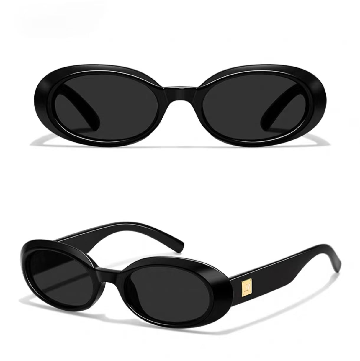 Black women's polycarbonate oval sunglasses, product views