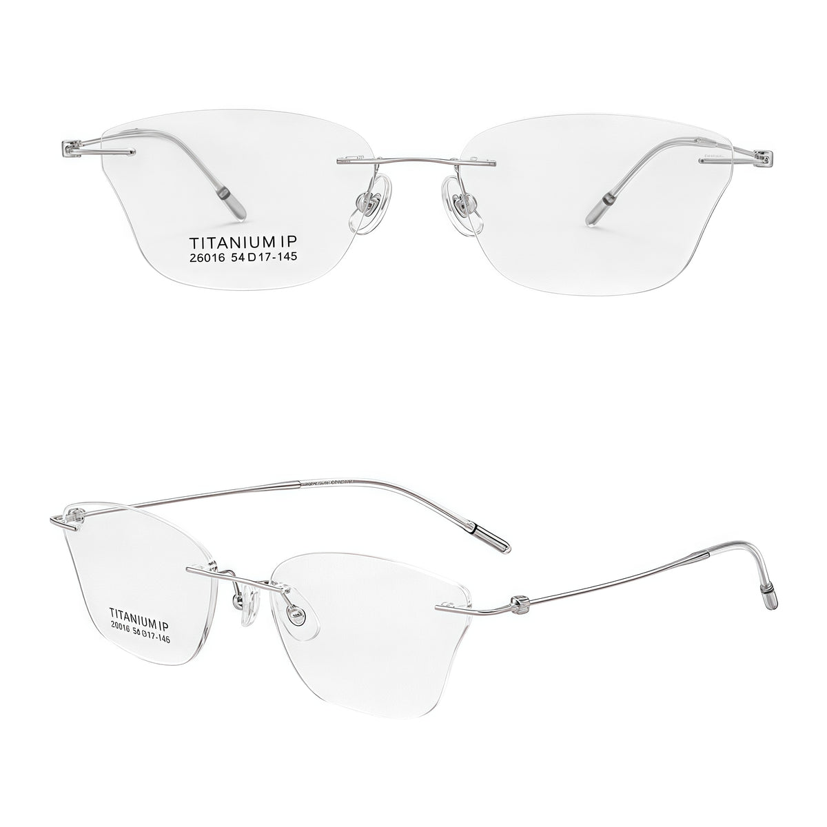 Black women's rectangular pure titanium rimless glasses, product view