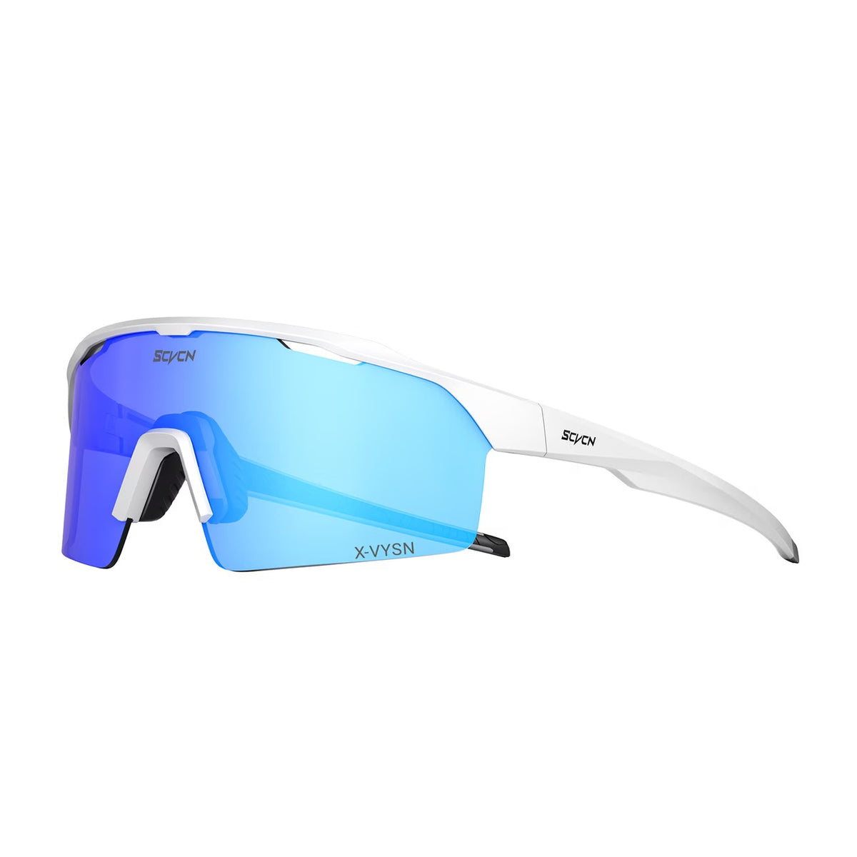 White Frame/Blue Mirror Lens 45-degree product view of Outdoor Performance Windproof Eyewear