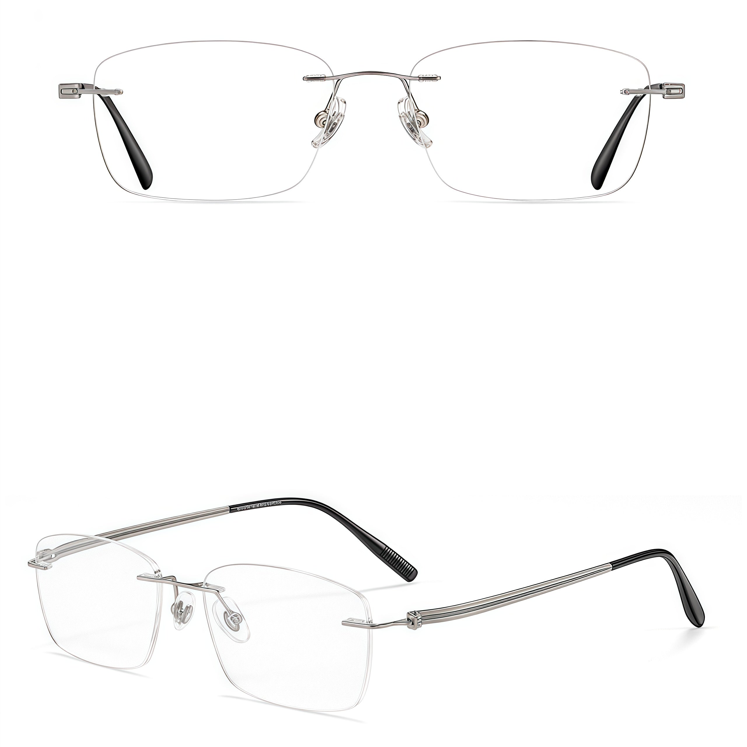 Gunmetal men's pure titanium rimless slim rectangular eyeglass frames, product view