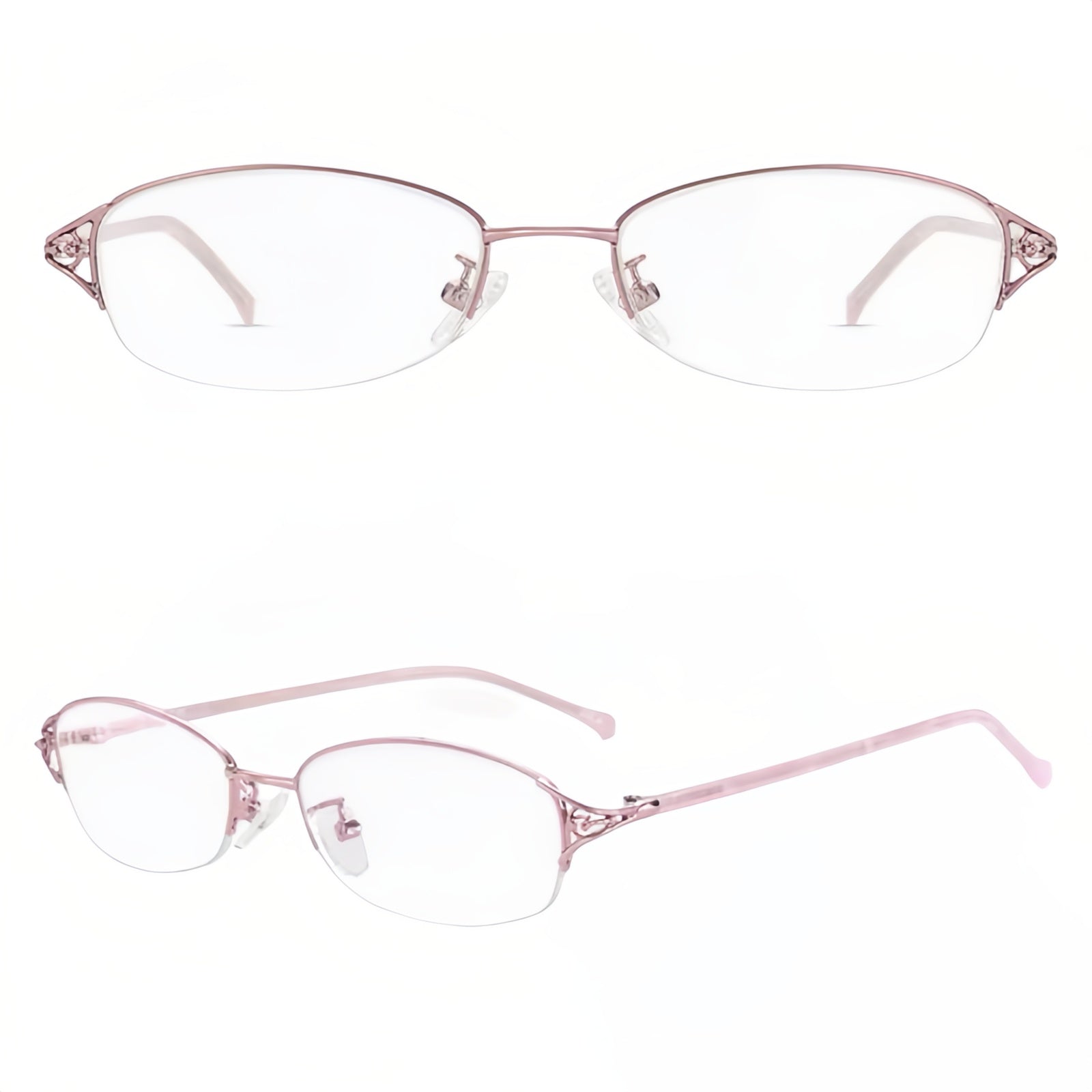 Pink alloy and acetate semi-rimless eyeglass frame, original product views