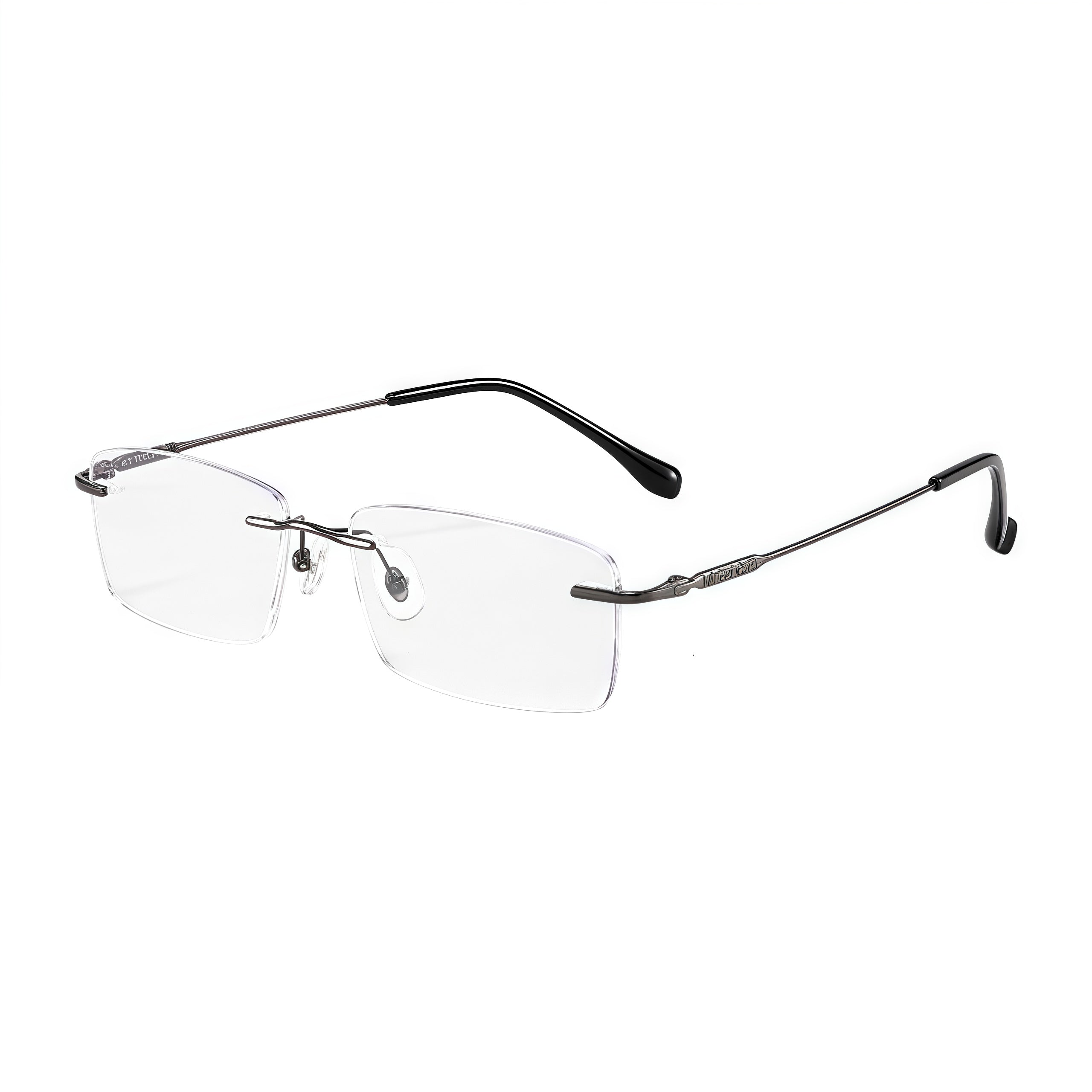 Gunmetal unisex pure titanium rimless slim rectangular eyeglass frames, product view