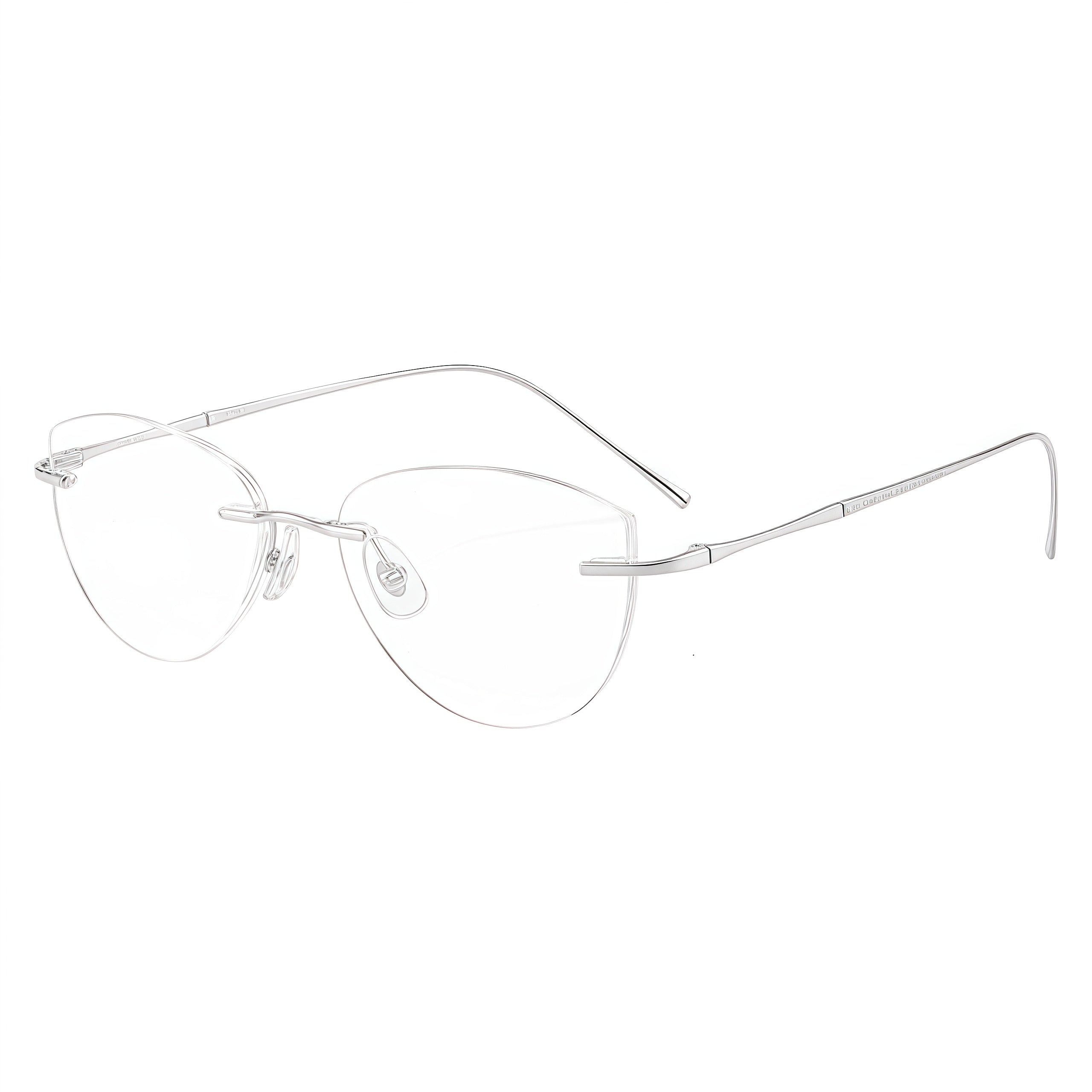 Silver women's pure titanium rimless geometric glasses, 45-degree product view