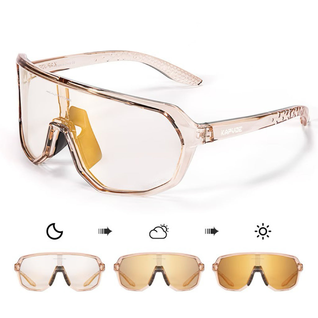 Crystal Brown Frame/Photochromic Gold Lens unisex tr wraparound rectangle sunglasses, detail-01 view