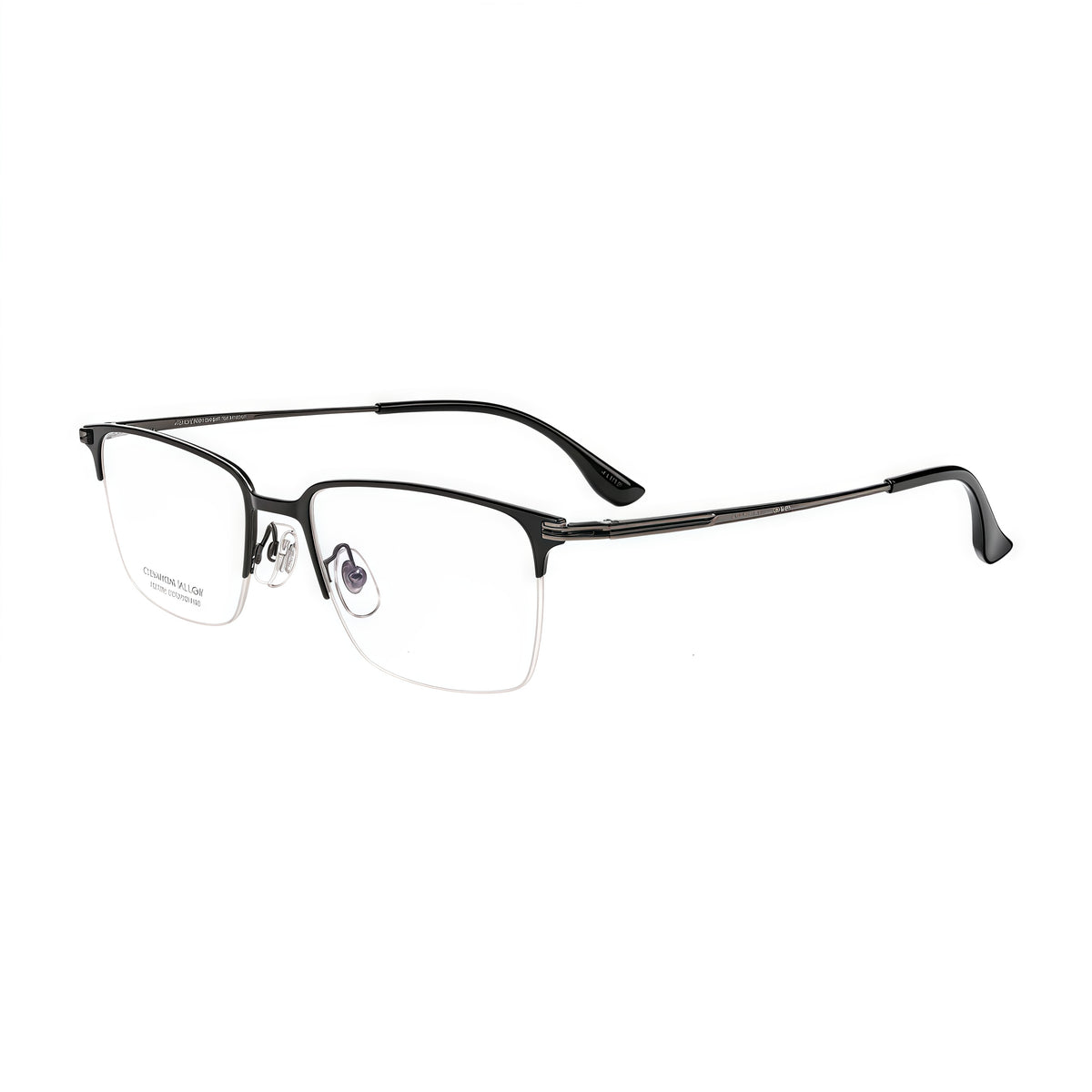 Black and Gunmetal vintage titanium semi-rimless glasses, 45-degree product view