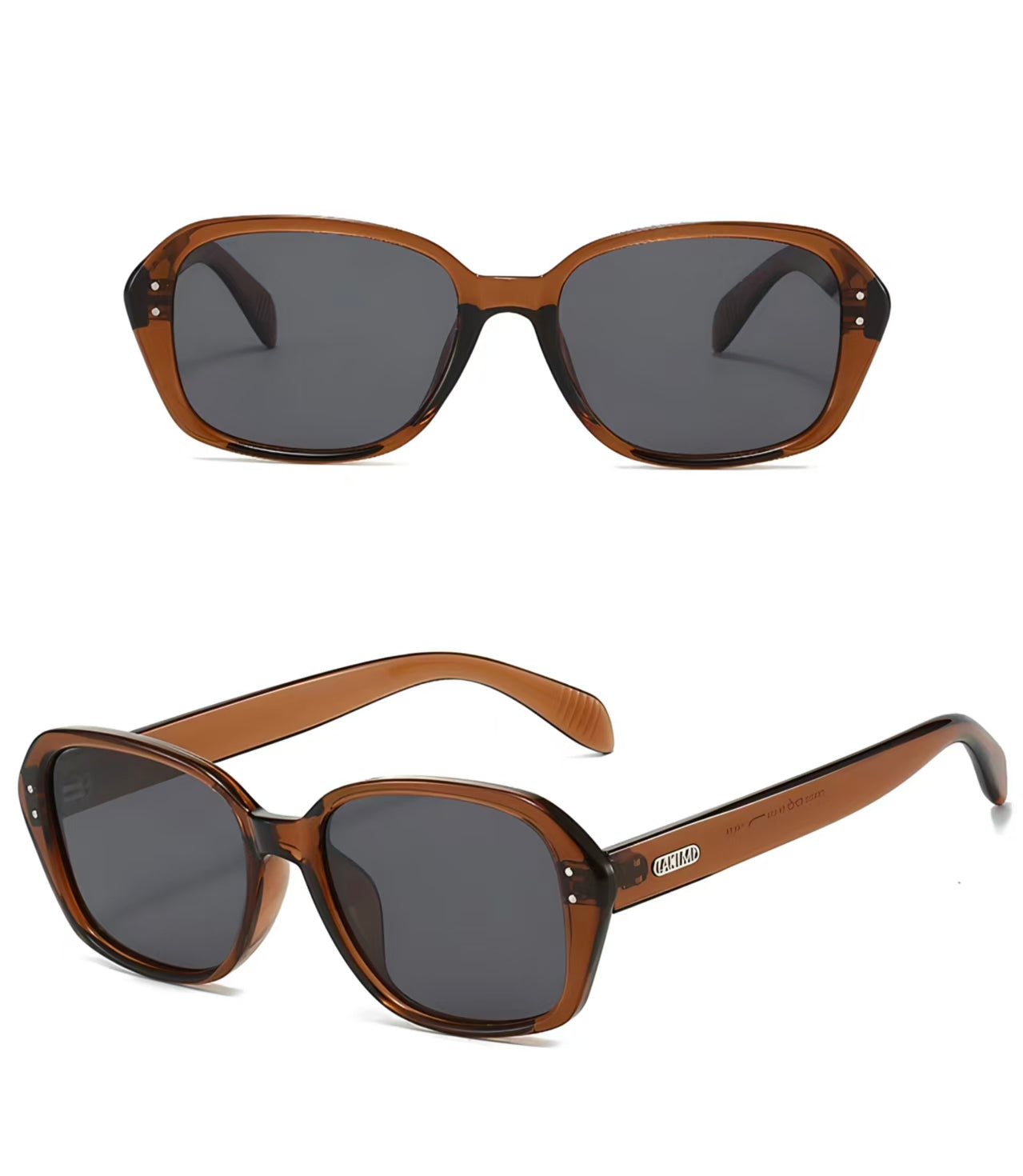 Women’s Crystal Brown full-rim square sunglasses, front and three-quarter views