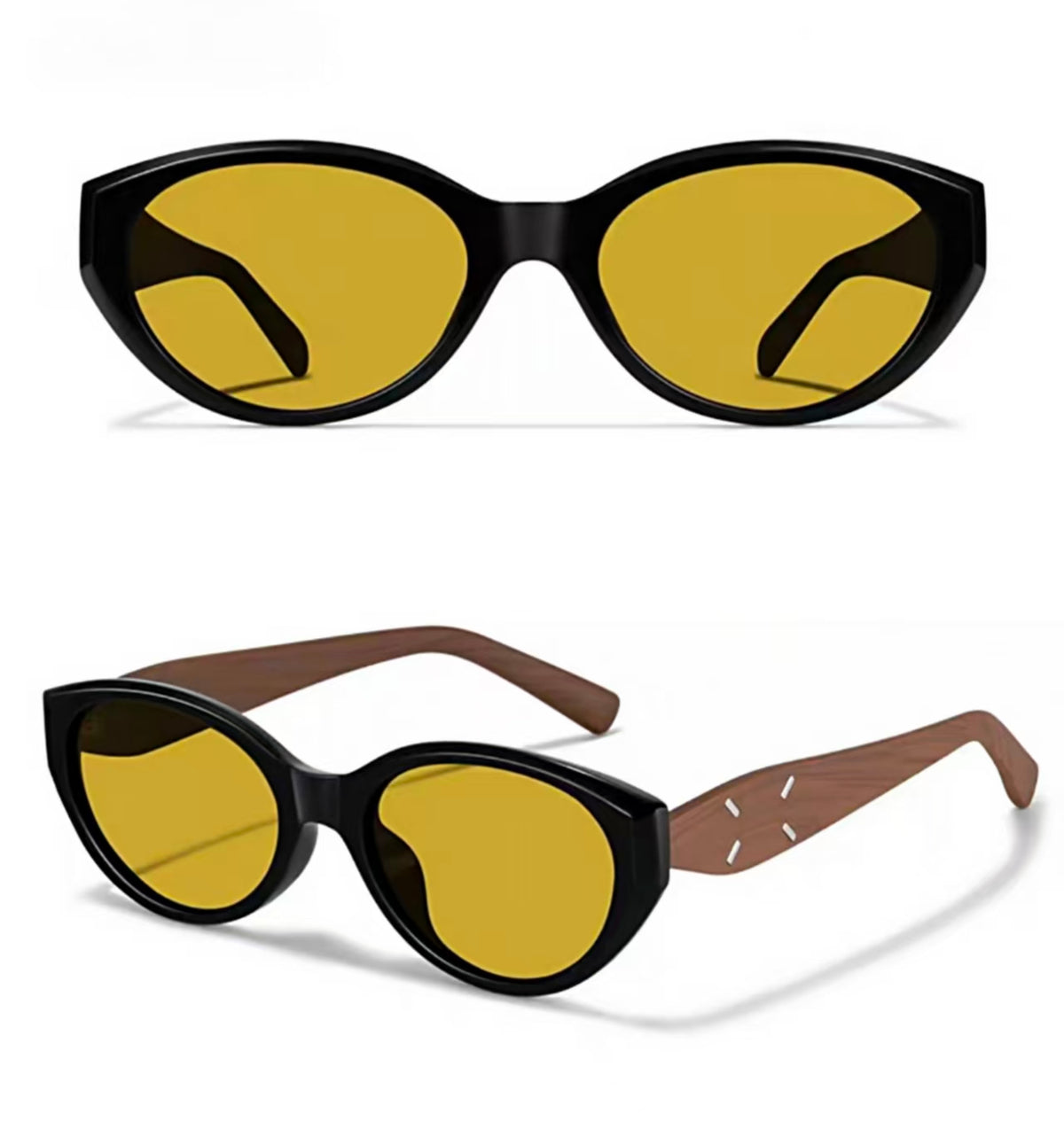 Women’s Orange full-rim narrow oval sunglasses, front and three-quarter views