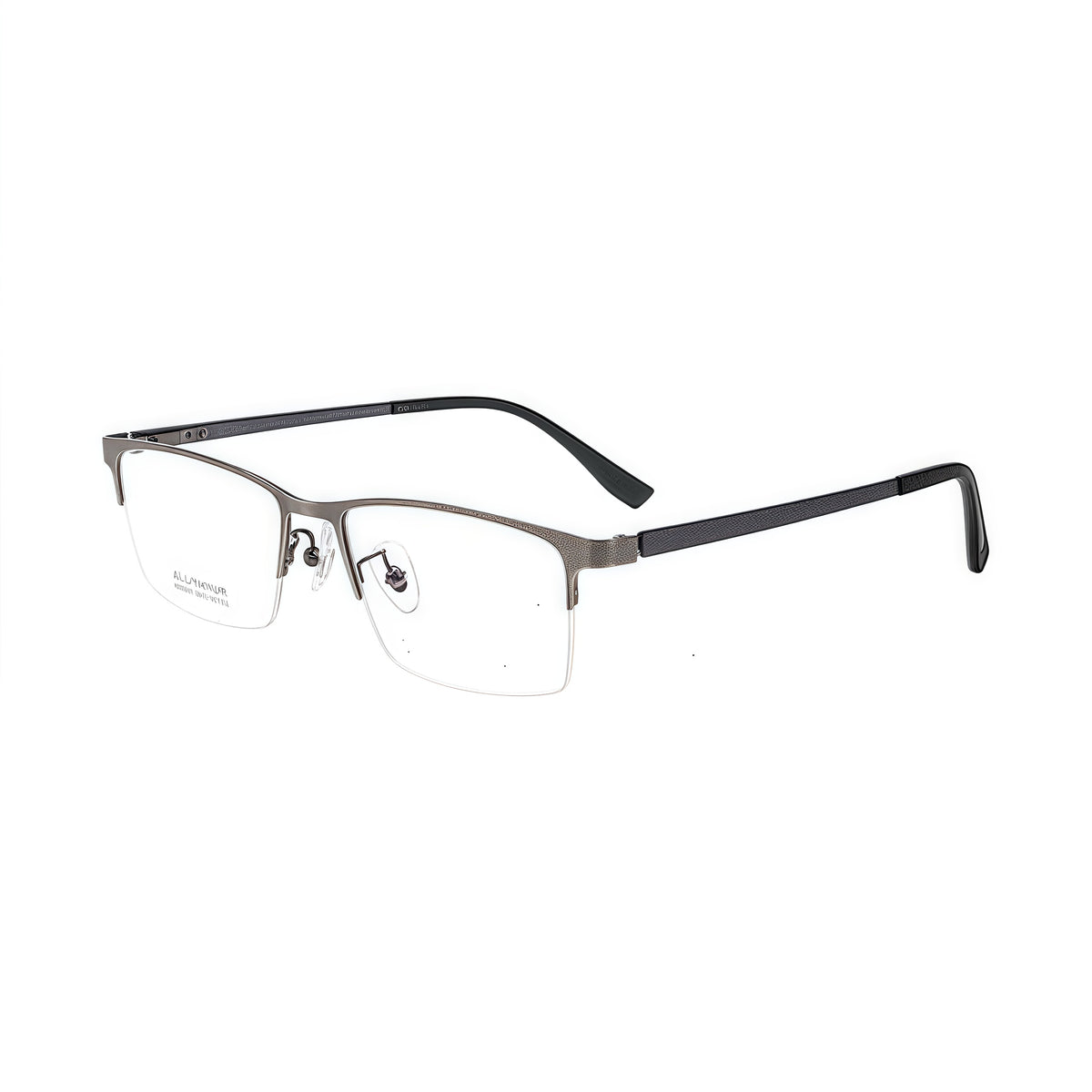 Gunmetal Silver semi-rimless rectangular glasses, original 45-degree reference view
