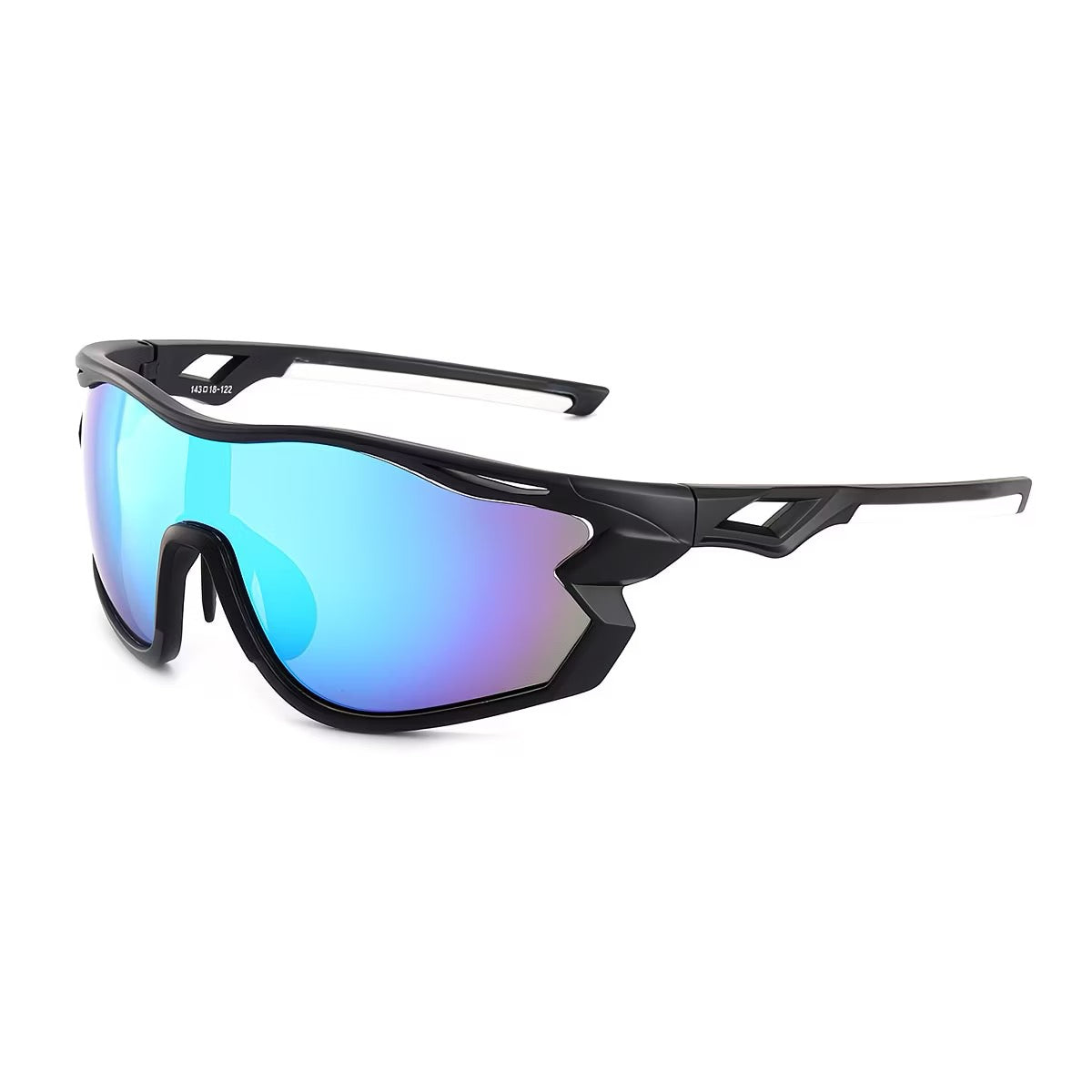 Black Frame/Blue Lens 45-degree product view of Outdoor Adventure Windproof Sports Sunglasses