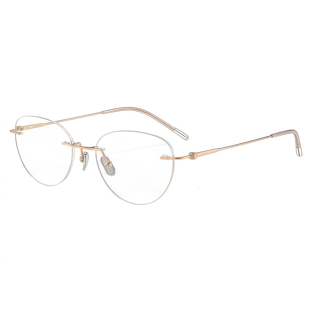 Rose Gold unisex pure titanium rimless oval eyeglass frames, product view