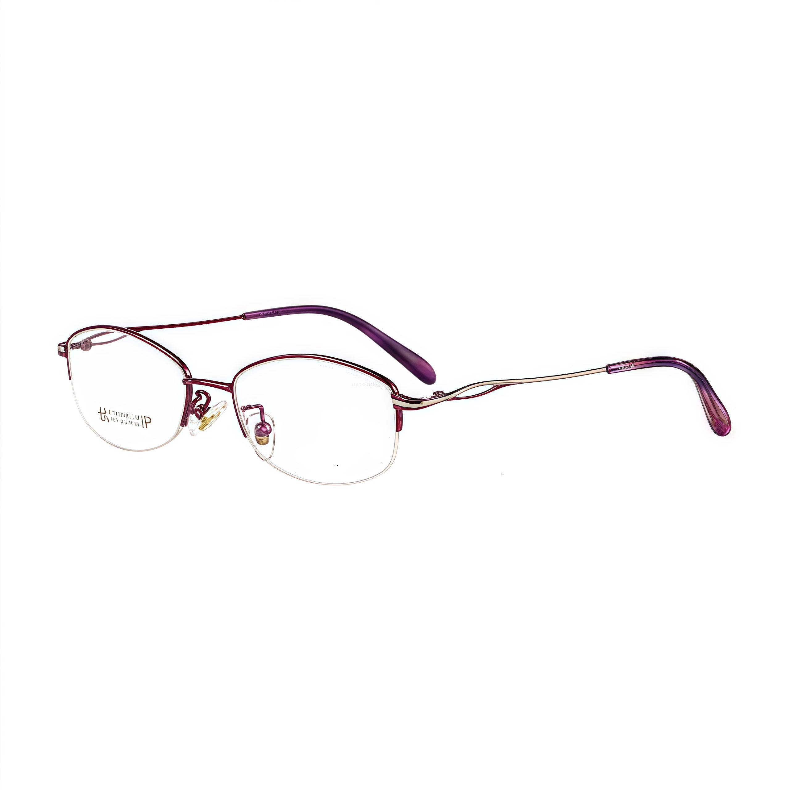 Purple women's vintage alloy semi-rimless glasses, retained 45-degree product detail