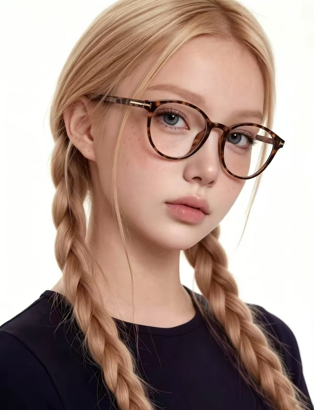Tortoise Shell round glasses worn by an adult woman