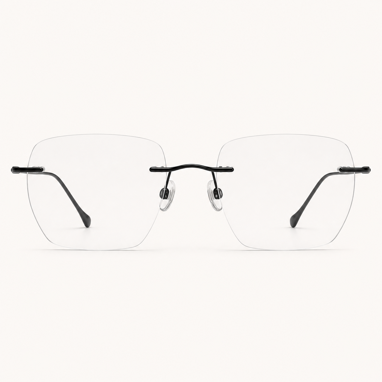 Black titanium rimless soft-square eyeglasses, straight-on product view
