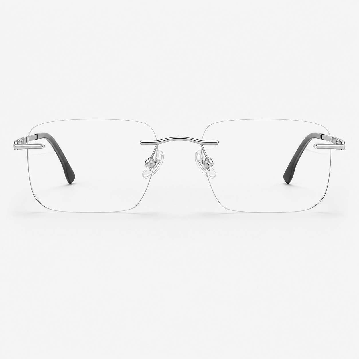 Black/Silver pure titanium rimless rectangular eyeglasses, straight-on product view