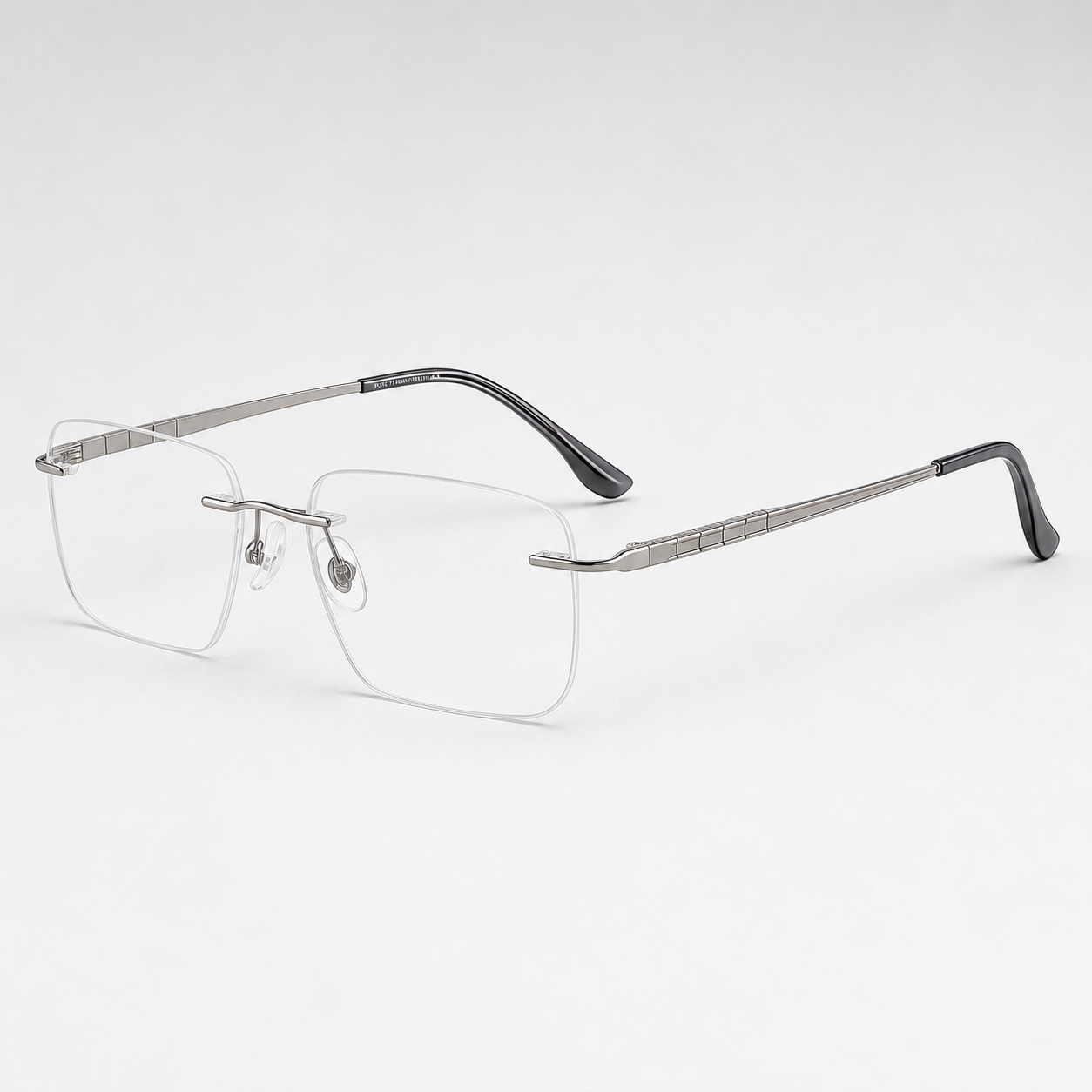 Gunmetal pure titanium rimless rectangular eyeglasses, straight-on product view