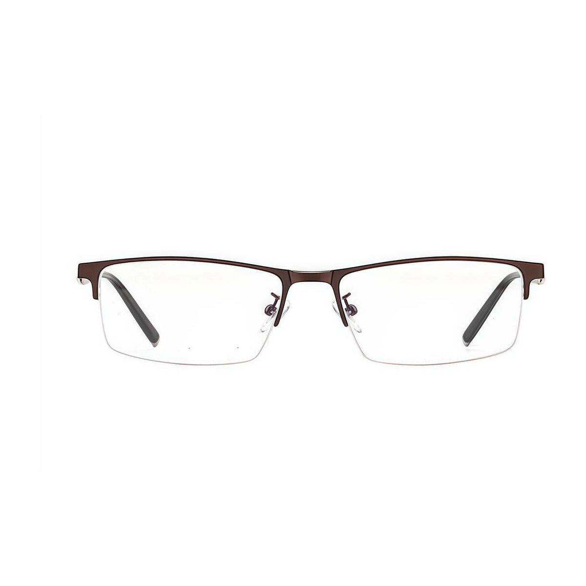 Coffee Brown titanium-alloy rectangular semi-rimless glasses, front product view