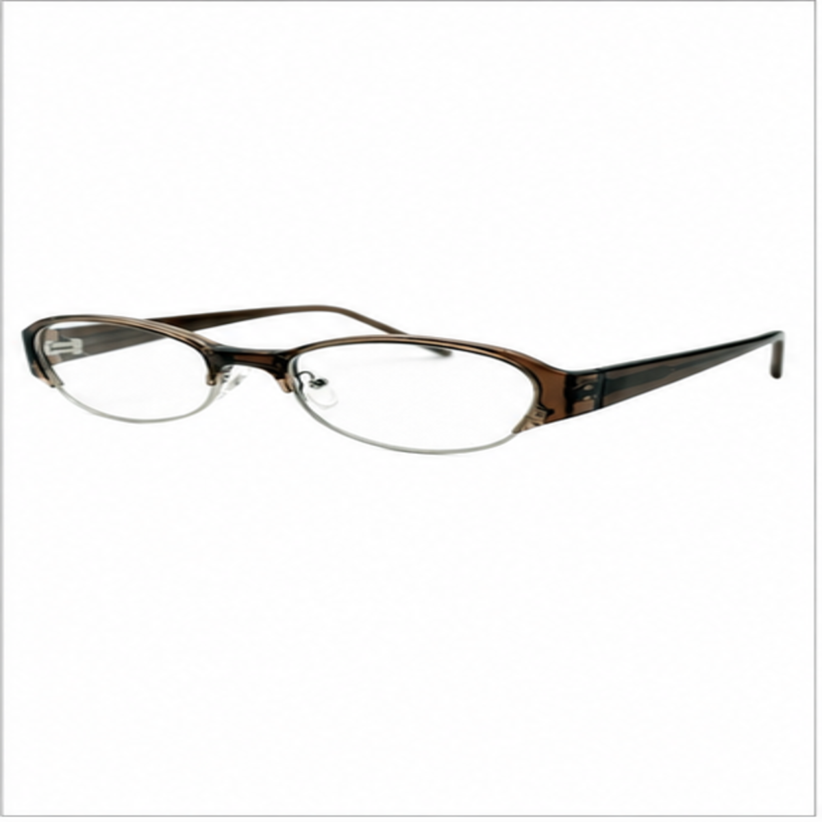 Coffee Brown unisex minimalist TR and alloy semi-rimless glasses, 45-degree product view
