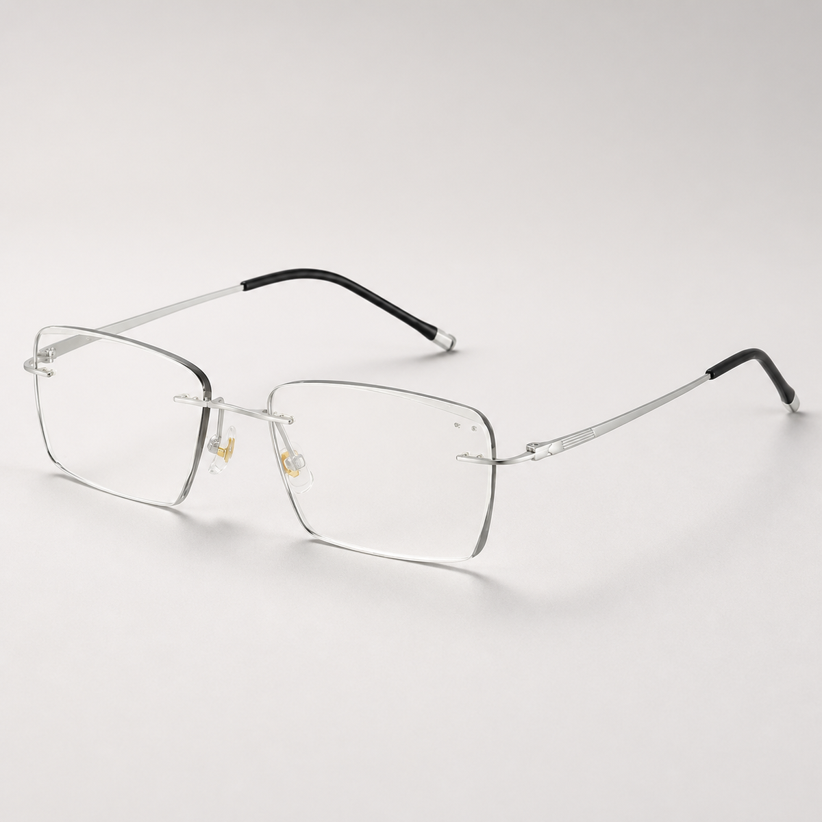 Default titanium rimless rectangular eyeglasses, 45-degree product view