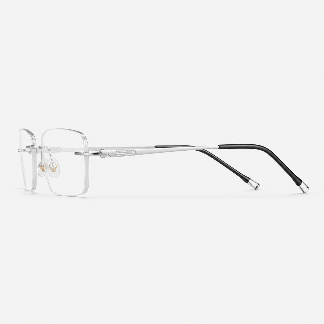 Default titanium rimless rectangular eyeglasses, side-profile product view