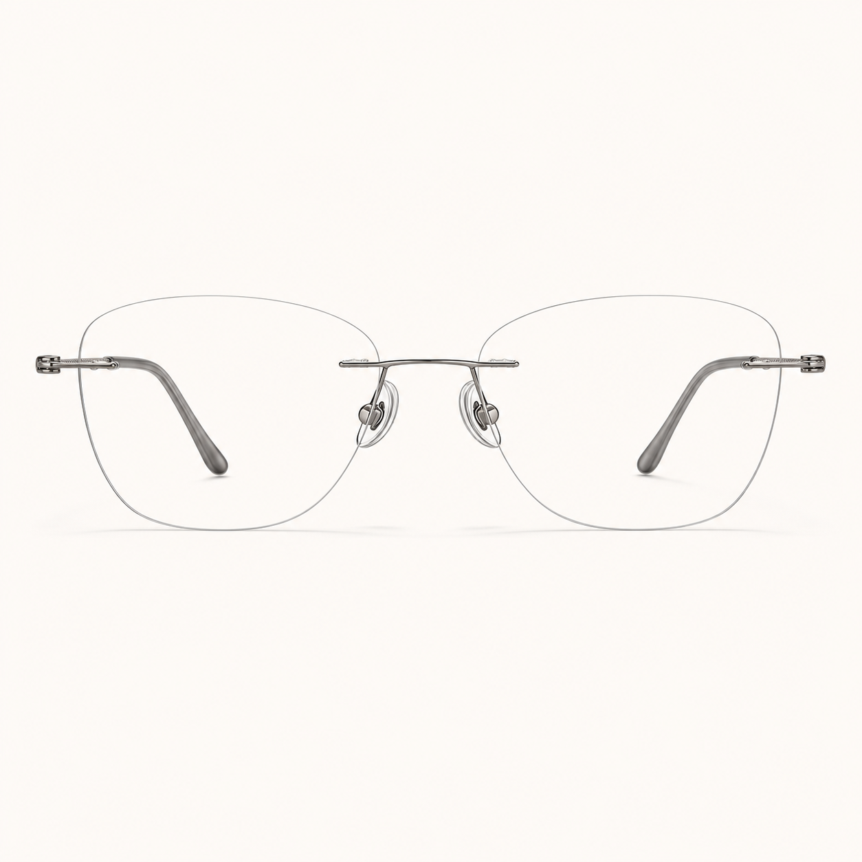 Gunmetal pure titanium rimless oval eyeglasses, straight-on product view