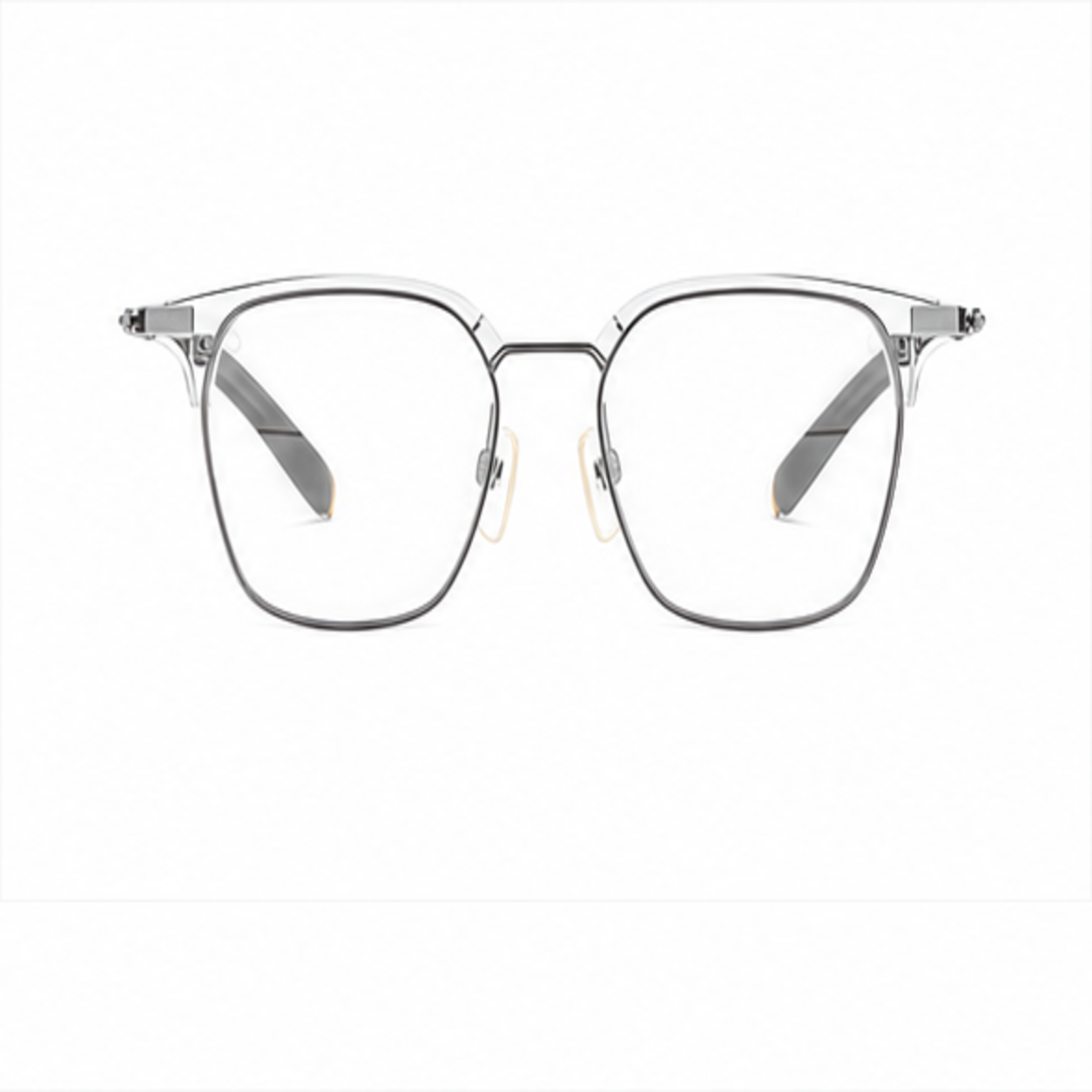 Crystal Clear unisex vintage classic pure titanium semi-rimless glasses, front product view
