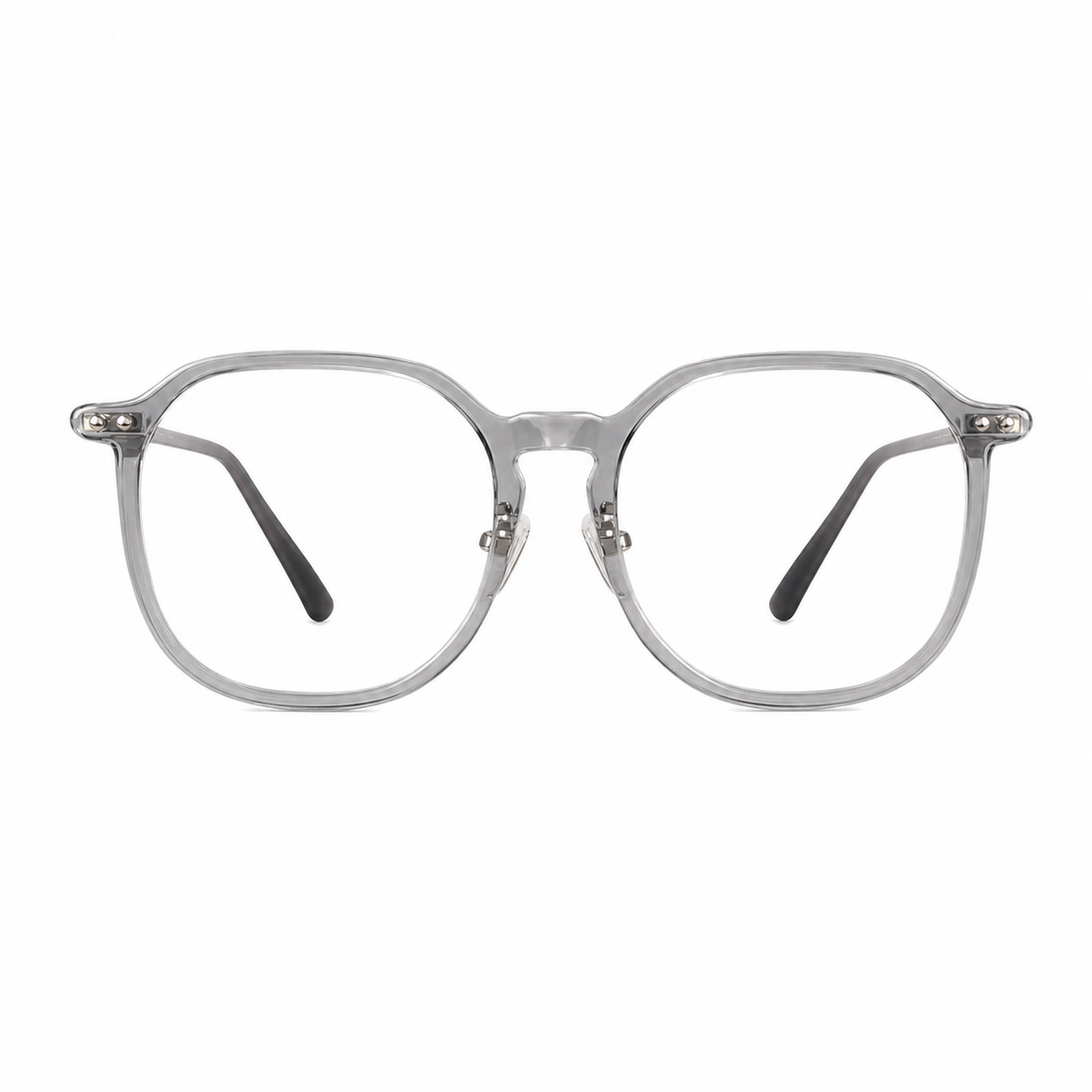 Crystal Gray unisex polycarbonate rounded full-rim glasses, front product view