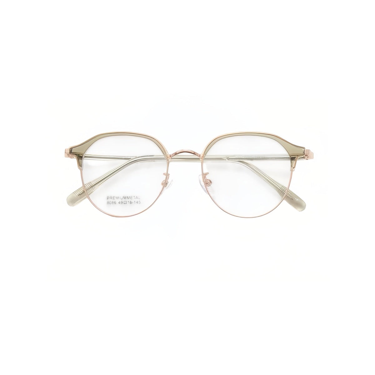 Crystal Green/Gold vintage casual rounded semi-rimless browline glasses, front product view