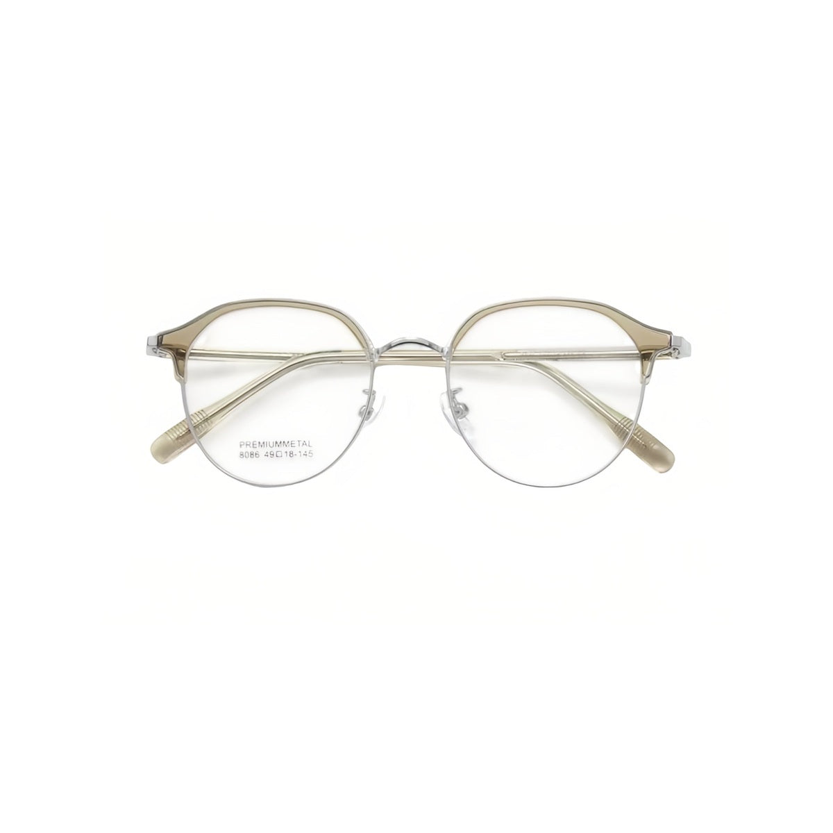 Crystal Green/Silver vintage casual rounded semi-rimless browline glasses, front product view