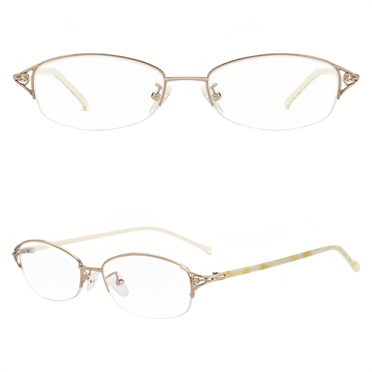 Rose Gold alloy and acetate semi-rimless eyeglass frame, original product views